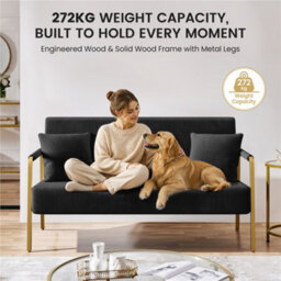 Yaheetech Corduroy Upholstered Loveseat Sofa With Gold-Tone Metal Arms And Legs, Black - thumbnail 7