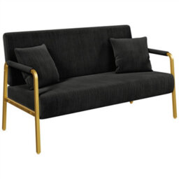 Yaheetech Corduroy Upholstered Loveseat Sofa With Gold-Tone Metal Arms And Legs, Black - thumbnail 2