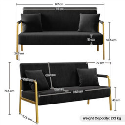 Yaheetech Corduroy Upholstered Loveseat Sofa With Gold-Tone Metal Arms And Legs, Black - thumbnail 3