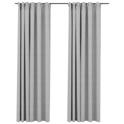 Berkfield Premium Linen-Look Blackout Curtains With Hooks 2 Pcs Grey 140X225 Cm