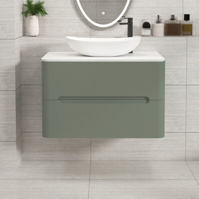 Royal Bathrooms Venice 800mm Sage Green Wall Mounted Bathroom Countertop Vanity Unit 2 Drawer With Cesar Basin - image 1