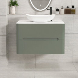 Royal Bathrooms Venice 800mm Sage Green Wall Mounted Bathroom Countertop Vanity Unit 2 Drawer With Cesar Basin - thumbnail 1