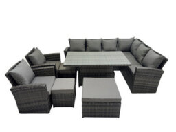 Fimous 11 Seat Rattan Garden Furniture Corner Sofa Set Outdoor Adjustable Lifting Dining Or Coffee Table Set With 3 Footstools - thumbnail 1