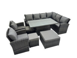 Fimous 11 Seat Rattan Garden Furniture Corner Sofa Set Outdoor Adjustable Lifting Dining Or Coffee Table Set With 3 Footstools - thumbnail 2