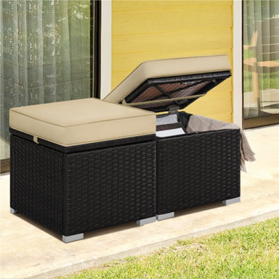 Yaheetech Set Of 2 Brown/khaki Outdoor Wicker Ottomans With Cushion And Hidden Storage - image 1