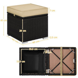 Yaheetech Set Of 2 Brown/khaki Outdoor Wicker Ottomans With Cushion And Hidden Storage - thumbnail 3