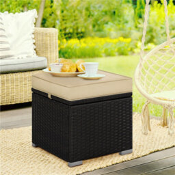 Yaheetech Set Of 2 Brown/khaki Outdoor Wicker Ottomans With Cushion And Hidden Storage - thumbnail 2