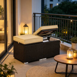 Yaheetech Set Of 2 Brown/khaki Outdoor Wicker Ottomans With Cushion And Hidden Storage - thumbnail 9