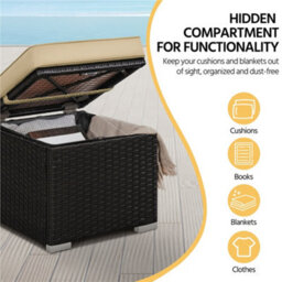 Yaheetech Set Of 2 Brown/khaki Outdoor Wicker Ottomans With Cushion And Hidden Storage - thumbnail 7