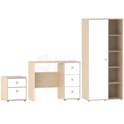 Lassic Junior Vida Neptune White & Oak 3 Piece Bedroom Furniture Set - Desk, Bedside Table, Wardrobe - thumbnail 9