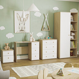 Lassic Junior Vida Neptune White & Oak 3 Piece Bedroom Furniture Set - Desk, Bedside Table, Wardrobe - thumbnail 2