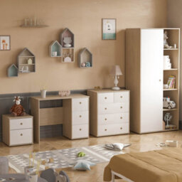 Lassic Junior Vida Neptune White & Oak 3 Piece Bedroom Furniture Set - Desk, Bedside Table, Wardrobe - thumbnail 1