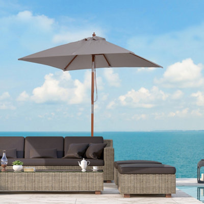 Outsunny Wooden Patio Umbrella Market Parasol Outdoor Sunshade 6 Ribs Grey - image 1