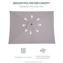 Outsunny Wooden Patio Umbrella Market Parasol Outdoor Sunshade 6 Ribs Grey - thumbnail 5