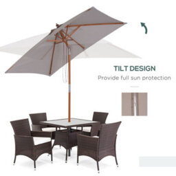 Outsunny Wooden Patio Umbrella Market Parasol Outdoor Sunshade 6 Ribs Grey - thumbnail 4