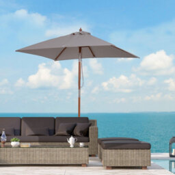 Outsunny Wooden Patio Umbrella Market Parasol Outdoor Sunshade 6 Ribs Grey - thumbnail 1