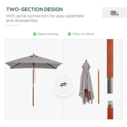 Outsunny Wooden Patio Umbrella Market Parasol Outdoor Sunshade 6 Ribs Grey - thumbnail 7