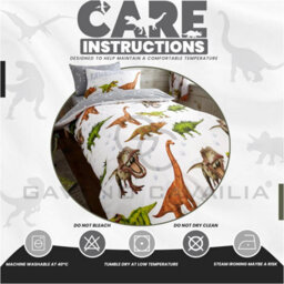 Gaveno Cavailia Luxury Kids Printed Dinosaur Multi Single Duvet Cover With Matching Pillowcase Bedding Set - thumbnail 5