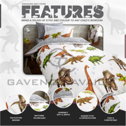 Gaveno Cavailia Luxury Kids Printed Dinosaur Multi Single Duvet Cover With Matching Pillowcase Bedding Set - thumbnail 2