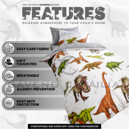 Gaveno Cavailia Luxury Kids Printed Dinosaur Multi Single Duvet Cover With Matching Pillowcase Bedding Set - thumbnail 3