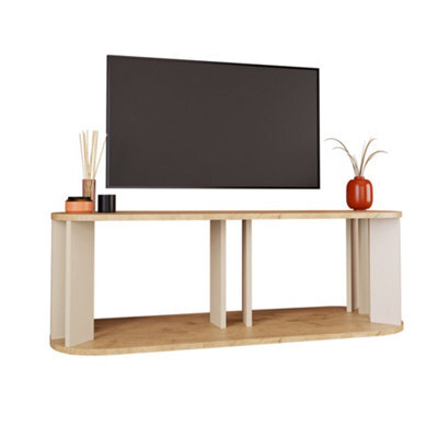 Tv Stand-114 Cm Small Tv Unit & Oak Tv Stand For 40'' Tvs,small Tv Cabinet, Modern Grey & Warm Oak - image 1