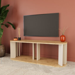 Tv Stand-114 Cm Small Tv Unit & Oak Tv Stand For 40'' Tvs,small Tv Cabinet, Modern Grey & Warm Oak - thumbnail 6