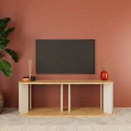 Tv Stand-114 Cm Small Tv Unit & Oak Tv Stand For 40'' Tvs,small Tv Cabinet, Modern Grey & Warm Oak - thumbnail 5