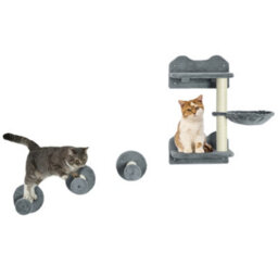 Pawhut 4Pc Cat Shelves Cat Wall Furniture With Steps Scratching Post Grey - thumbnail 2