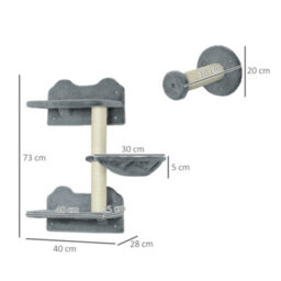 Pawhut 4Pc Cat Shelves Cat Wall Furniture With Steps Scratching Post Grey - thumbnail 3