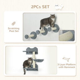 Pawhut 4Pc Cat Shelves Cat Wall Furniture With Steps Scratching Post Grey - thumbnail 5