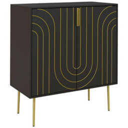 Wyld Haus Mose Black And Gold Art Deco Sideboard - 2 Doors, Adjustable Shelves, Copper-Plated Legs - thumbnail 2