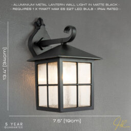 Happy Homewares Classic Matte Black Die-Cast Aluminium Metal Exterior Lantern Wall Light Fitting - thumbnail 6