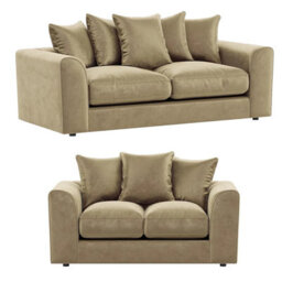 Furnishings For Less UK Brooklyn Plush Velvet Fibre Fabric Sofa Set 3 And 2 Seater Sofa Beige - thumbnail 1