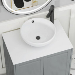 Royal Bathrooms Royal Bathroom Elmore 600mm Matt Pebble Grey Freestanding Bathroom Vanity Unit 2 Door Plain White Worktop With Breeze Basin - thumbnail 4