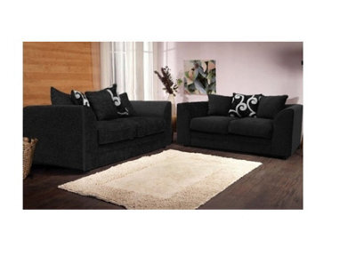 Chenille 3+2 Seater Sofa Set Black - image 1