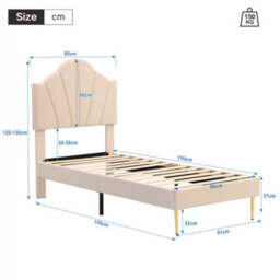 Btm Velvet Upholstered Single Bed 3Ft 90X190Cm Shell Bed, Gold Iron Legs, Adjustable Headboard, Beige - thumbnail 9