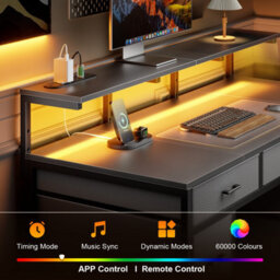Precision Synergie Computer Desk With 8 Fabric Drawers, 120X50Cm Home Office Desk With Led & Power Outlets, Grey - thumbnail 4