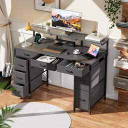 Precision Synergie Computer Desk With 8 Fabric Drawers, 120X50Cm Home Office Desk With Led & Power Outlets, Grey - thumbnail 2