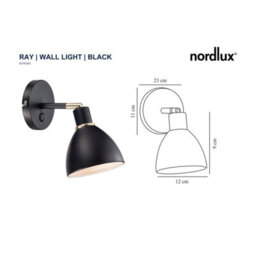 Nordlux Ray Metal Wall Light  Black,plug In Or Mains - thumbnail 4