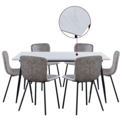 Hallowood Furniture Cullompton Large Rectangular Marble Effect Dining Table (160Cm) With 6 Taupe Leather Effect Chairs - thumbnail 8