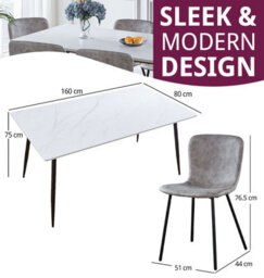 Hallowood Furniture Cullompton Large Rectangular Marble Effect Dining Table (160Cm) With 6 Taupe Leather Effect Chairs - thumbnail 3