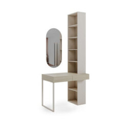 Arte Charlie Ch-22 Desk With Bookcase & Mirror 100 Cm In Cashmere - Compact Work & Vanity Station With Vertical Storage - thumbnail 1