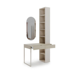 Arte Charlie Ch-22 Desk With Bookcase & Mirror 100 Cm In Cashmere - Compact Work & Vanity Station With Vertical Storage - thumbnail 2