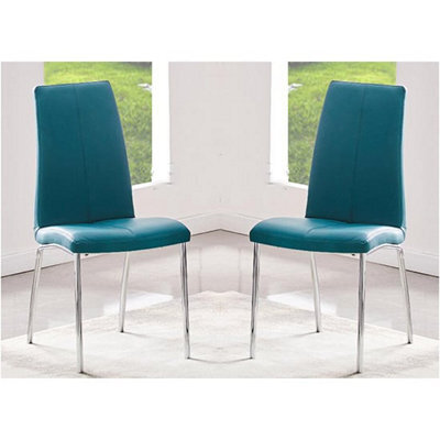 Furniture in Fashion Opal Teal Faux Leather Dining Chair With Chrome Legs In Pair - image 1