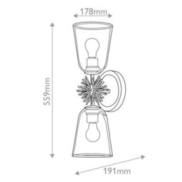 Luminosa Lighting Elstead Staring Wall Lamp Contemporary Distressed Gold, Glass Shades 2X E27 - thumbnail 3