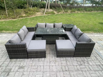 Fimous 11 Seater Outdoor Rattan Garden Furniture Sofa Set Patio Adjustable Rising Lifting Dining Table Set - image 1