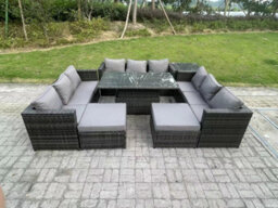 Fimous 11 Seater Outdoor Rattan Garden Furniture Sofa Set Patio Adjustable Rising Lifting Dining Table Set - thumbnail 2