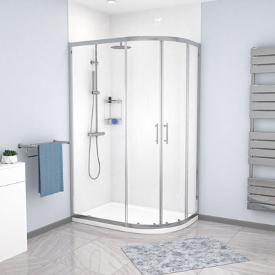 Nes Home  Rh 1200 X 800mm Chrome Framed Offset Quadrant Shower Enclosure & Tray - image 1