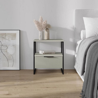 Ash Green 1 Drawer Bedside Table Modern Black Metal Frame Nightstand - image 1