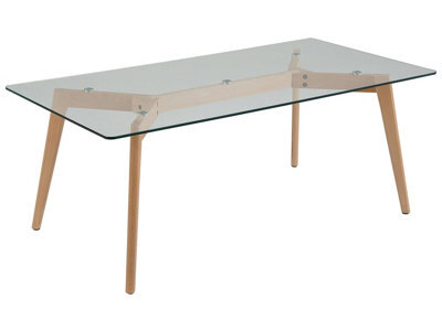 Beliani Glass Top Coffee Table 120 X 60 Cm Rectangular With Beech Legs - image 1